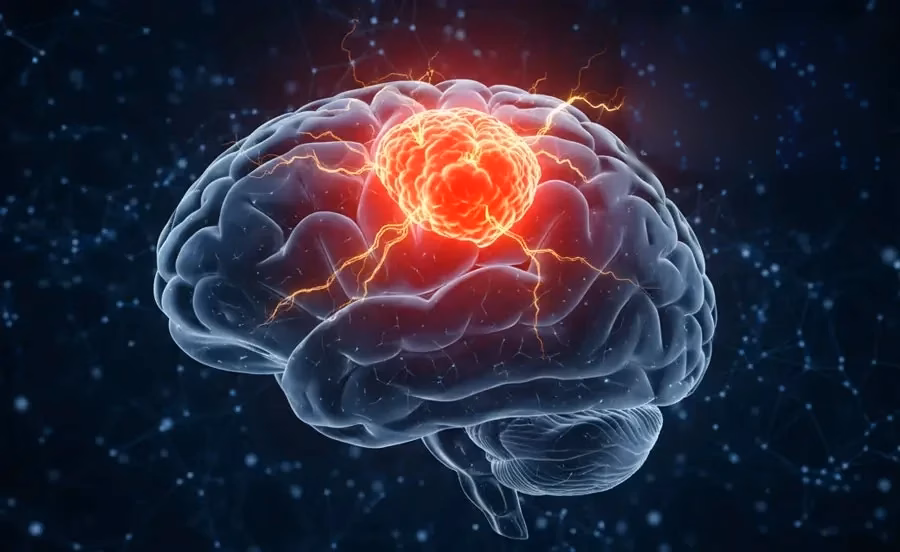 Illustration of a brain tumor growing inside the brain, the target of brain tumor treatment and surgery